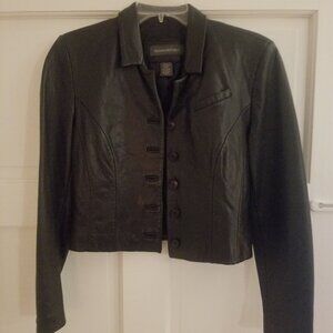Petite Cropped Black Leather Jacket